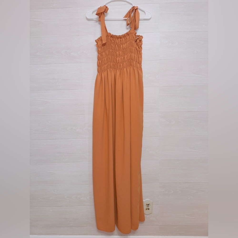 Ces Femme Women's Sleeveless Orange Smocked Top Long Maxi Dress size large